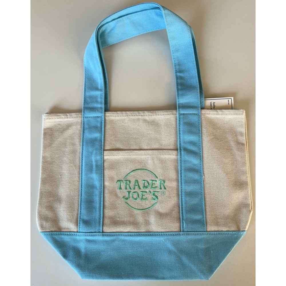 NWT Trader Joe’s Pastel Blue Mini Canvas Tote Bag